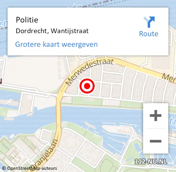 Locatie op kaart van de 112 melding: Politie Dordrecht, Wantijstraat op 11 april 2023 10:06