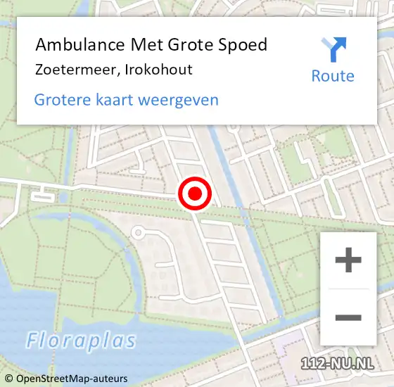 Locatie op kaart van de 112 melding: Ambulance Met Grote Spoed Naar Zoetermeer, Irokohout op 11 april 2023 10:18