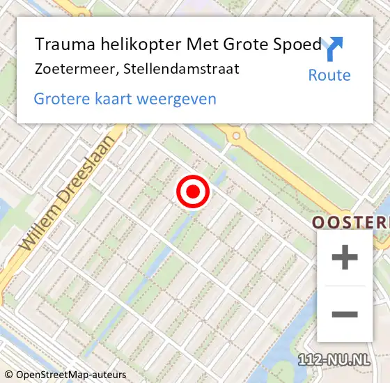 Locatie op kaart van de 112 melding: Trauma helikopter Met Grote Spoed Naar Zoetermeer, Stellendamstraat op 11 april 2023 10:18