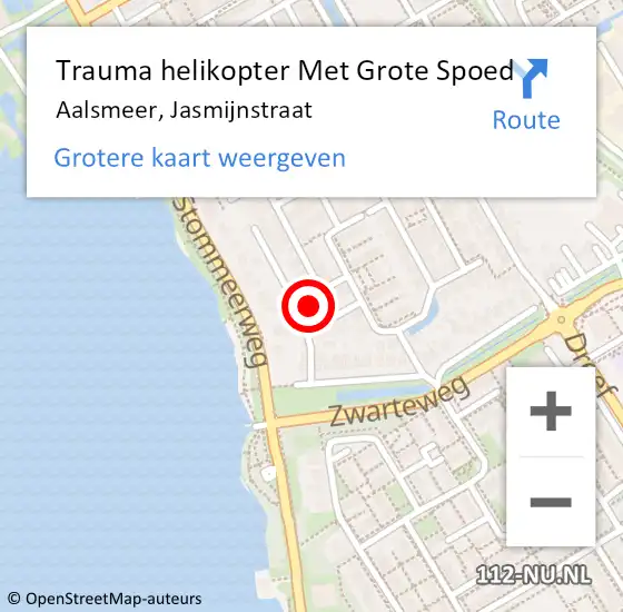 Locatie op kaart van de 112 melding: Trauma helikopter Met Grote Spoed Naar Aalsmeer, Jasmijnstraat op 11 april 2023 10:21