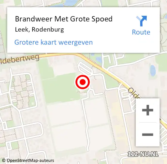 Locatie op kaart van de 112 melding: Brandweer Met Grote Spoed Naar Leek, Rodenburg op 11 april 2023 10:39