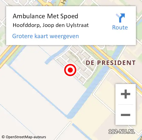 Locatie op kaart van de 112 melding: Ambulance Met Spoed Naar Hoofddorp, Joop den Uylstraat op 11 april 2023 11:27