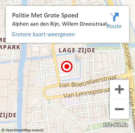 Locatie op kaart van de 112 melding: Politie Met Grote Spoed Naar Alphen aan den Rijn, Willem Dreesstraat op 11 april 2023 11:42