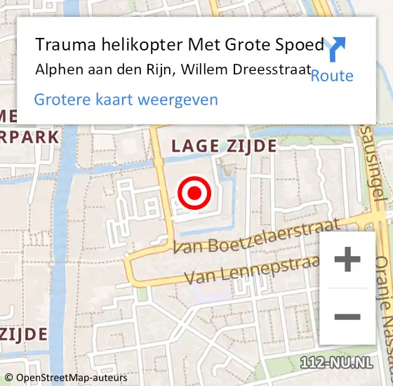 Locatie op kaart van de 112 melding: Trauma helikopter Met Grote Spoed Naar Alphen aan den Rijn, Willem Dreesstraat op 11 april 2023 11:43