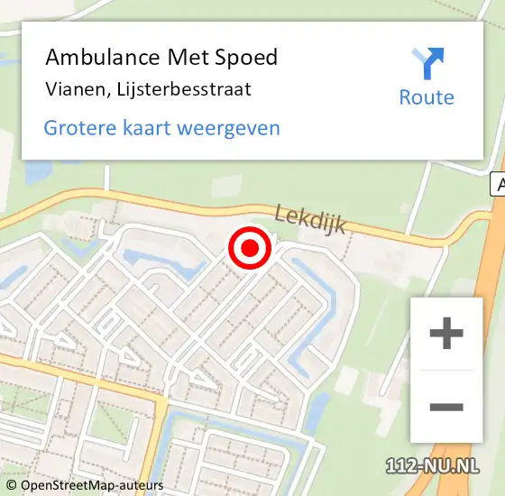 Locatie op kaart van de 112 melding: Ambulance Met Spoed Naar Vianen, Lijsterbesstraat op 21 augustus 2014 22:41