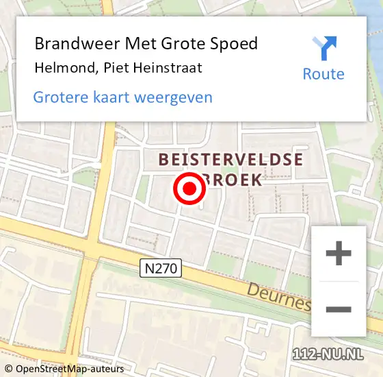 Locatie op kaart van de 112 melding: Brandweer Met Grote Spoed Naar Helmond, Piet Heinstraat op 11 april 2023 13:35