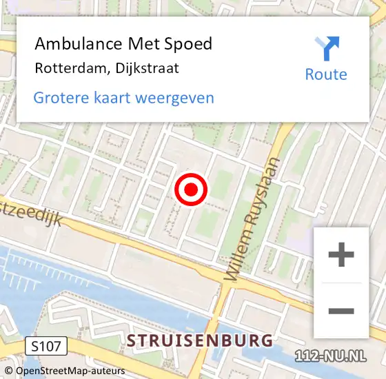 Locatie op kaart van de 112 melding: Ambulance Met Spoed Naar Rotterdam, Dijkstraat op 11 april 2023 14:07