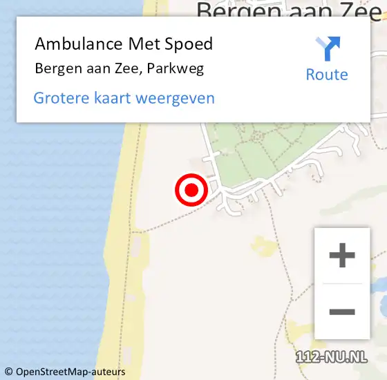 Locatie op kaart van de 112 melding: Ambulance Met Spoed Naar Bergen aan Zee, Parkweg op 11 april 2023 14:19