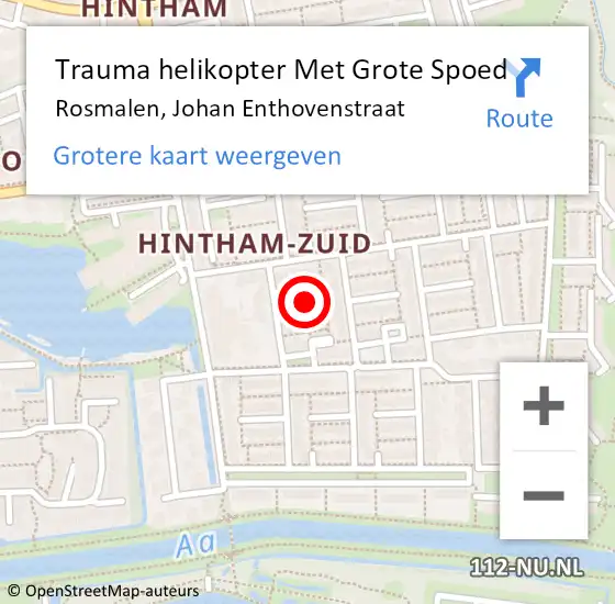 Locatie op kaart van de 112 melding: Trauma helikopter Met Grote Spoed Naar Rosmalen, Johan Enthovenstraat op 11 april 2023 14:31