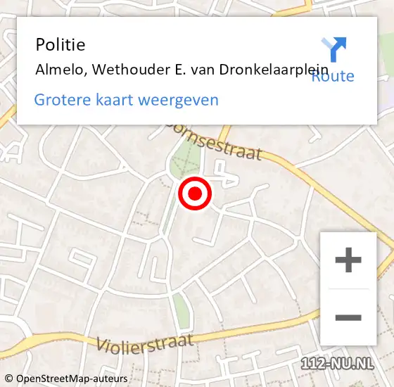 Locatie op kaart van de 112 melding: Politie Almelo, Wethouder E. van Dronkelaarplein op 11 april 2023 14:36