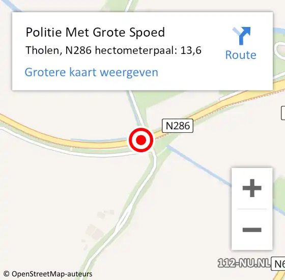 Locatie op kaart van de 112 melding: Politie Met Grote Spoed Naar Tholen, N286 hectometerpaal: 13,6 op 11 april 2023 14:53