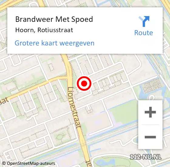 Locatie op kaart van de 112 melding: Brandweer Met Spoed Naar Hoorn, Rotiusstraat op 11 april 2023 15:02