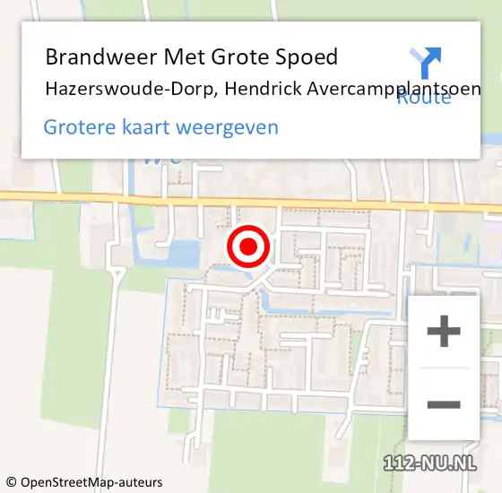 Locatie op kaart van de 112 melding: Brandweer Met Grote Spoed Naar Hazerswoude-Dorp, Hendrick Avercampplantsoen op 11 april 2023 15:06