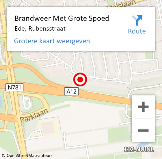 Locatie op kaart van de 112 melding: Brandweer Met Grote Spoed Naar Ede, Rubensstraat op 11 april 2023 15:21