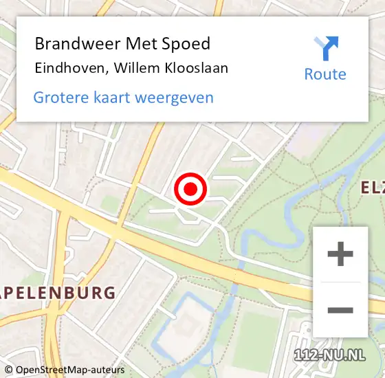 Locatie op kaart van de 112 melding: Brandweer Met Spoed Naar Eindhoven, Willem Klooslaan op 11 april 2023 15:42