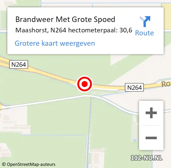 Locatie op kaart van de 112 melding: Brandweer Met Grote Spoed Naar Maashorst, N264 hectometerpaal: 30,6 op 11 april 2023 15:51