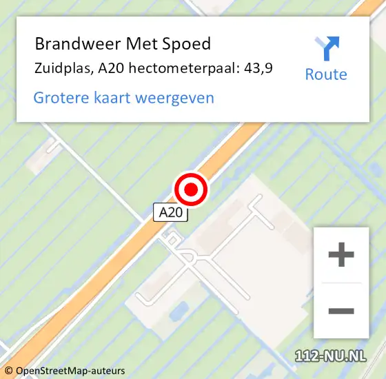 Locatie op kaart van de 112 melding: Brandweer Met Spoed Naar Zuidplas, A20 hectometerpaal: 43,9 op 11 april 2023 15:52