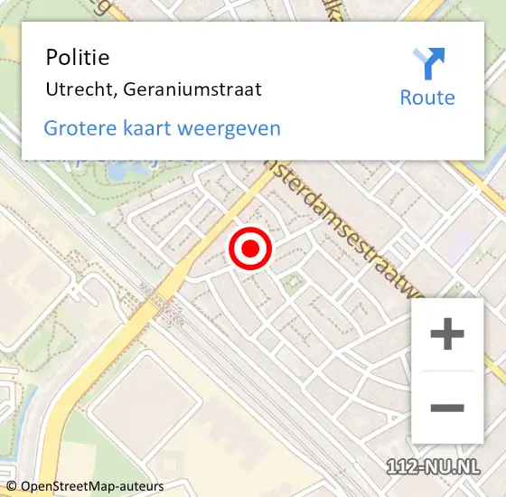 Locatie op kaart van de 112 melding: Politie Utrecht, Geraniumstraat op 11 april 2023 15:57