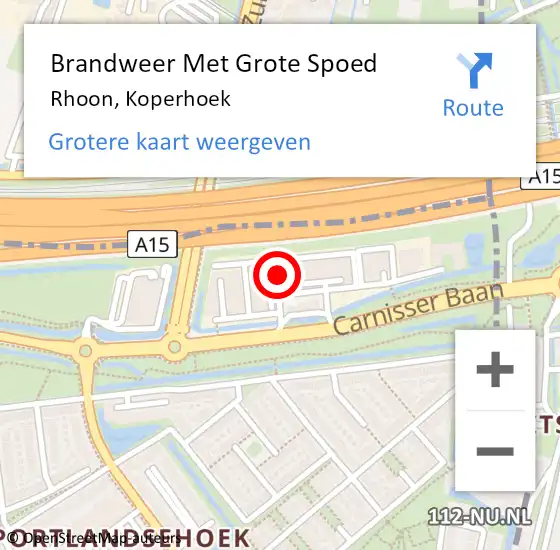 Locatie op kaart van de 112 melding: Brandweer Met Grote Spoed Naar Rhoon, Koperhoek op 11 april 2023 15:59