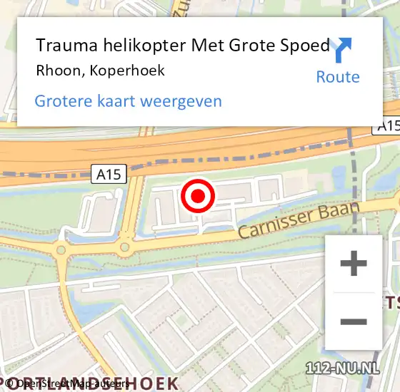 Locatie op kaart van de 112 melding: Trauma helikopter Met Grote Spoed Naar Rhoon, Koperhoek op 11 april 2023 16:00