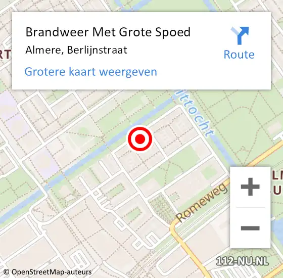 Locatie op kaart van de 112 melding: Brandweer Met Grote Spoed Naar Almere, Berlijnstraat op 11 april 2023 16:04