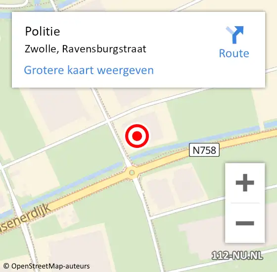 Locatie op kaart van de 112 melding: Politie Zwolle, Ravensburgstraat op 11 april 2023 16:11