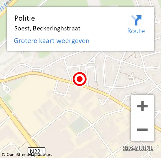 Locatie op kaart van de 112 melding: Politie Soest, Beckeringhstraat op 11 april 2023 16:13