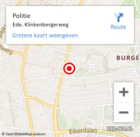 Locatie op kaart van de 112 melding: Politie Ede, Klinkenbergerweg op 11 april 2023 16:51