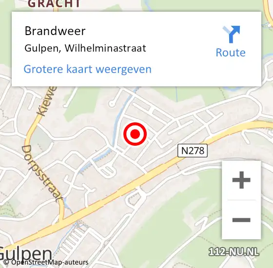 Locatie op kaart van de 112 melding: Brandweer Gulpen, Wilhelminastraat op 21 augustus 2014 23:46