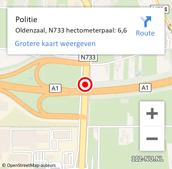 Locatie op kaart van de 112 melding: Politie Oldenzaal, N733 hectometerpaal: 6,6 op 11 april 2023 17:17