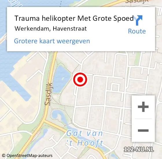 Locatie op kaart van de 112 melding: Trauma helikopter Met Grote Spoed Naar Werkendam, Havenstraat op 11 april 2023 17:57