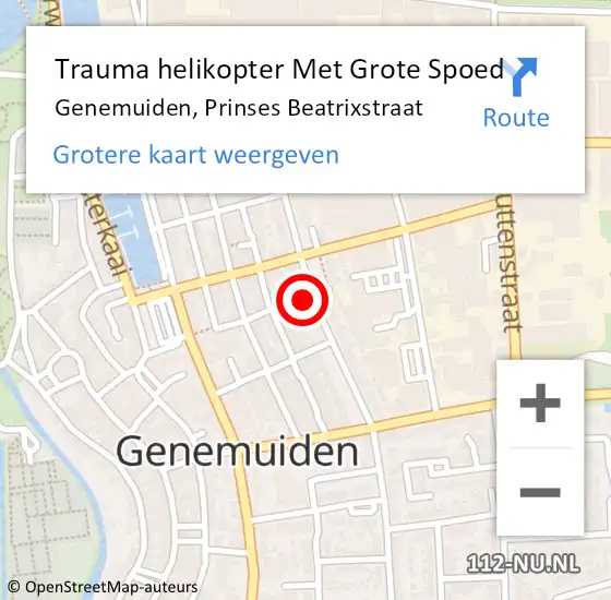 Locatie op kaart van de 112 melding: Trauma helikopter Met Grote Spoed Naar Genemuiden, Prinses Beatrixstraat op 11 april 2023 18:04