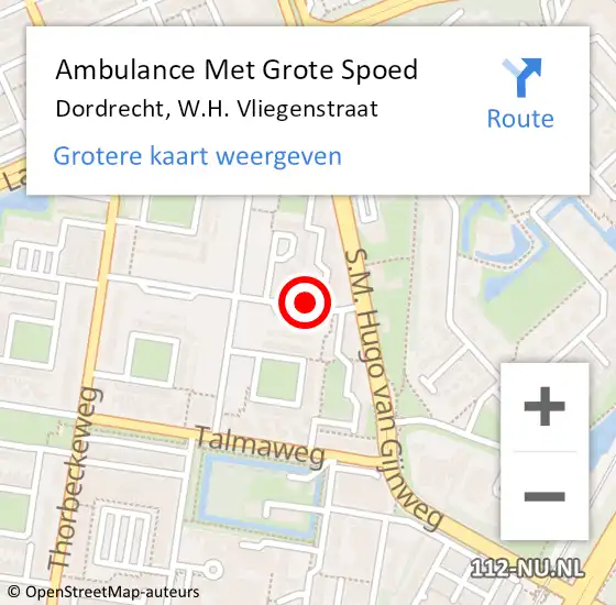 Locatie op kaart van de 112 melding: Ambulance Met Grote Spoed Naar Dordrecht, W.H. Vliegenstraat op 11 april 2023 18:06