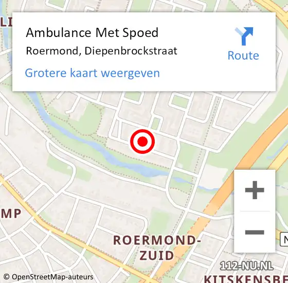 Locatie op kaart van de 112 melding: Ambulance Met Spoed Naar Roermond, Diepenbrockstraat op 11 april 2023 18:11