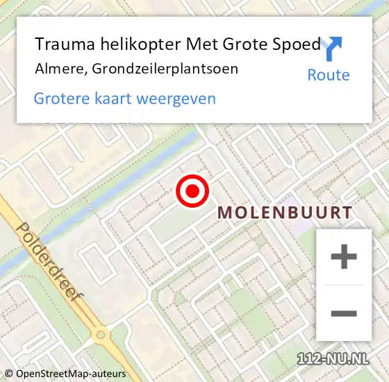 Locatie op kaart van de 112 melding: Trauma helikopter Met Grote Spoed Naar Almere, Grondzeilerplantsoen op 11 april 2023 18:11