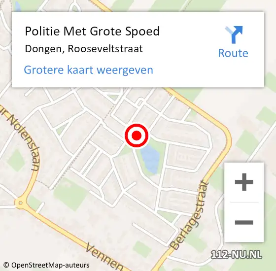 Locatie op kaart van de 112 melding: Politie Met Grote Spoed Naar Dongen, Rooseveltstraat op 11 april 2023 18:29