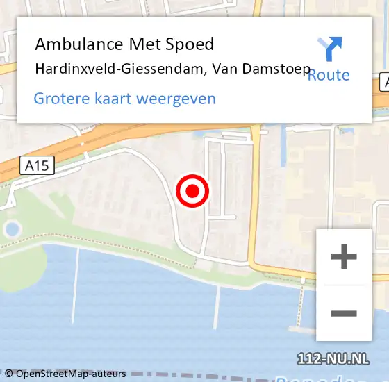 Locatie op kaart van de 112 melding: Ambulance Met Spoed Naar Hardinxveld-Giessendam, Van Damstoep op 11 april 2023 18:46