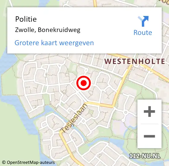 Locatie op kaart van de 112 melding: Politie Zwolle, Bonekruidweg op 11 april 2023 18:57