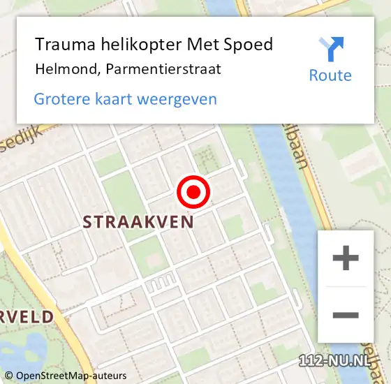 Locatie op kaart van de 112 melding: Trauma helikopter Met Spoed Naar Helmond, Parmentierstraat op 11 april 2023 20:19