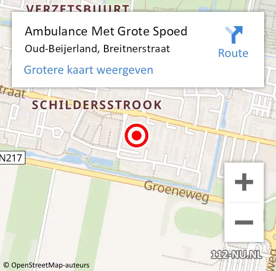 Locatie op kaart van de 112 melding: Ambulance Met Grote Spoed Naar Oud-Beijerland, Breitnerstraat op 11 april 2023 20:37