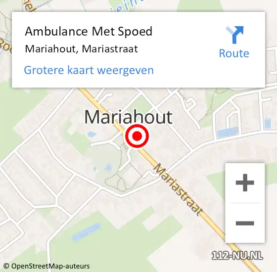 Locatie op kaart van de 112 melding: Ambulance Met Spoed Naar Mariahout, Mariastraat op 22 augustus 2014 00:37