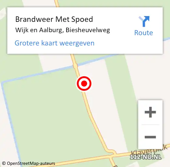 Locatie op kaart van de 112 melding: Brandweer Met Spoed Naar Wijk en Aalburg, Biesheuvelweg op 11 april 2023 22:02