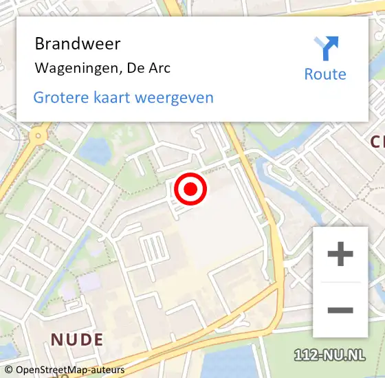 Locatie op kaart van de 112 melding: Brandweer Wageningen, De Arc op 11 april 2023 22:04