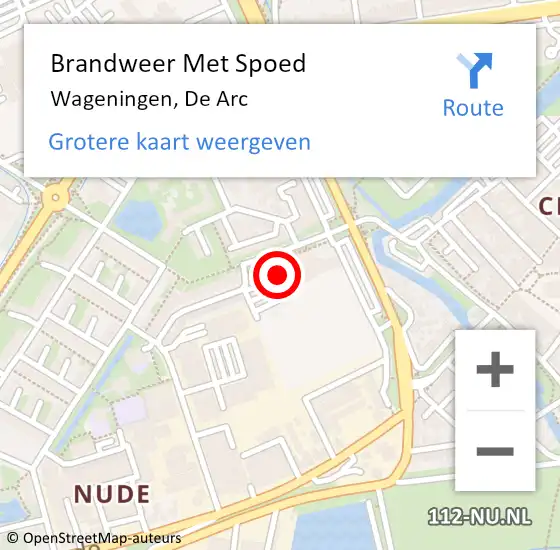 Locatie op kaart van de 112 melding: Brandweer Met Spoed Naar Wageningen, De Arc op 11 april 2023 22:21