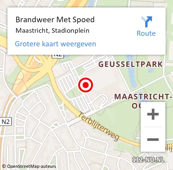 Locatie op kaart van de 112 melding: Brandweer Met Spoed Naar Maastricht, Stadionplein op 11 april 2023 22:53
