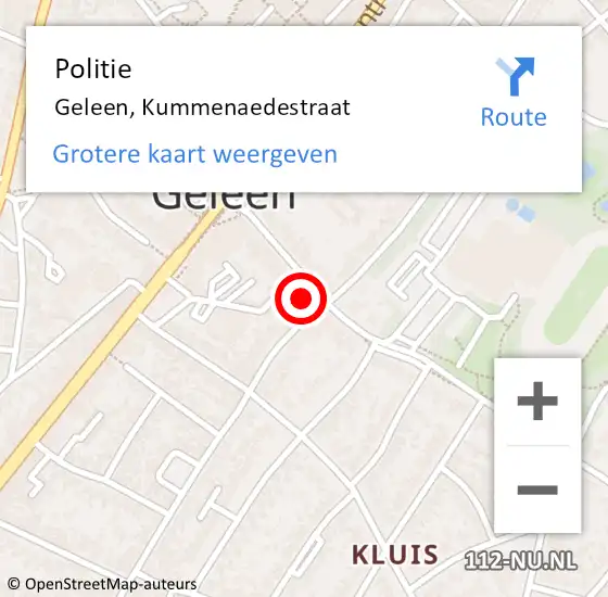 Locatie op kaart van de 112 melding: Politie Geleen, Kummenaedestraat op 11 april 2023 23:05