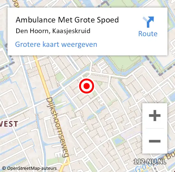 Locatie op kaart van de 112 melding: Ambulance Met Grote Spoed Naar Den Hoorn, Kaasjeskruid op 22 augustus 2014 00:53