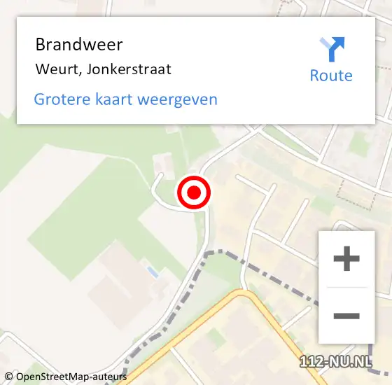 Locatie op kaart van de 112 melding: Brandweer Weurt, Jonkerstraat op 12 april 2023 00:03