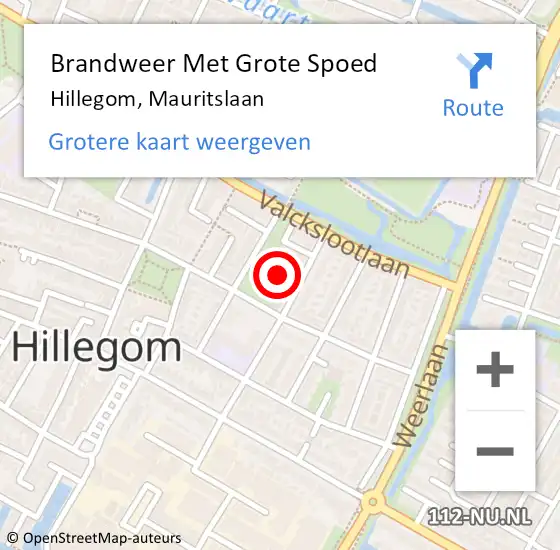 Locatie op kaart van de 112 melding: Brandweer Met Grote Spoed Naar Hillegom, Mauritslaan op 12 april 2023 04:41