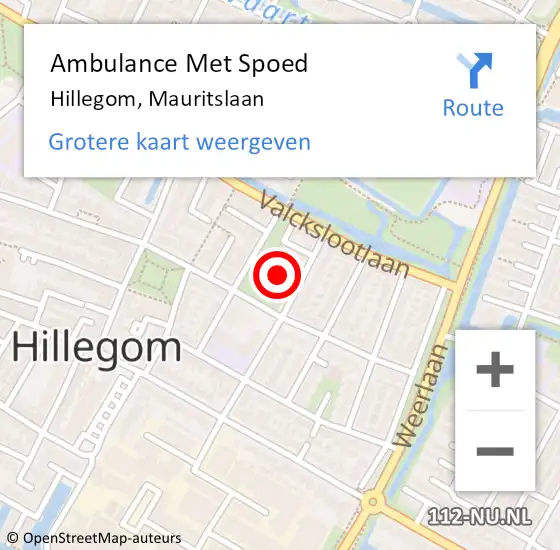 Locatie op kaart van de 112 melding: Ambulance Met Spoed Naar Hillegom, Mauritslaan op 12 april 2023 04:53
